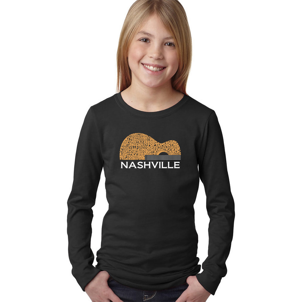 Nashville Guitar - Girl's Word Art Long Sleeve T-Shirt
