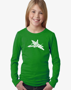 LA Pop Art Girl's Word Art Long Sleeve - FIGHTER JET - NEED FOR SPEED