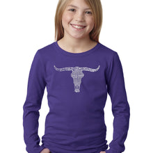 Load image into Gallery viewer, LA Pop Art Girl&#39;s Word Art Long Sleeve - Names of Legendary Outlaws