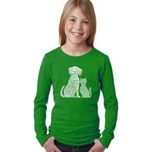 Load image into Gallery viewer, LA Pop Art Girl&#39;s Word Art Long Sleeve - Dogs and Cats