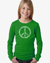 Load image into Gallery viewer, LA Pop Art Girl&#39;s Word Art Long Sleeve - THE WORD PEACE IN 77 LANGUAGES