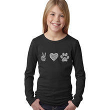 Load image into Gallery viewer, LA Pop Art Girl&#39;s Word Art Long Sleeve - Peace Love Dogs