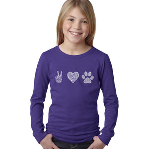 LA Pop Art Girl's Word Art Long Sleeve - Peace Love Dogs