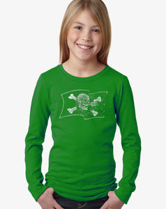 LA Pop Art Girl's Word Art Long Sleeve - FAMOUS PIRATE CAPTAINS AND SHIPS