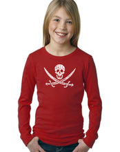 Load image into Gallery viewer, LA Pop Art Girl&#39;s Word Art Long Sleeve - LYRICS TO A LEGENDARY PIRATE SONG