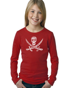 LA Pop Art Girl's Word Art Long Sleeve - PIRATE CAPTAINS, SHIPS AND IMAGERY
