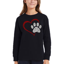 Load image into Gallery viewer, Paw Heart - Girl&#39;s Word Art Long Sleeve T-Shirt