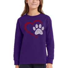 Load image into Gallery viewer, Paw Heart - Girl&#39;s Word Art Long Sleeve T-Shirt