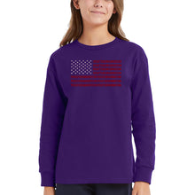 Load image into Gallery viewer, Proud To Be An American - Girl&#39;s Word Art Long Sleeve T-Shirt