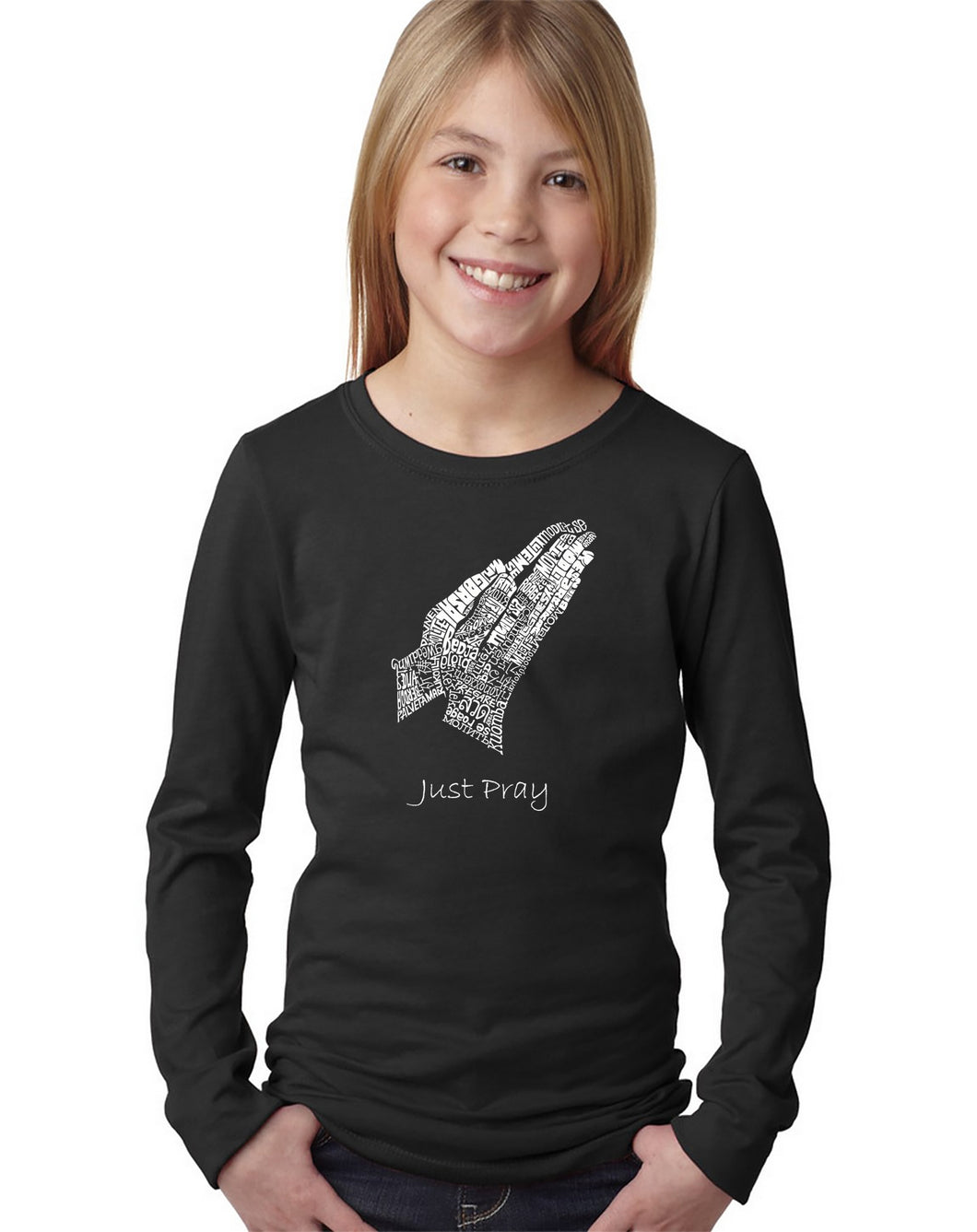 LA Pop Art Girl's Word Art Long Sleeve - Prayer Hands