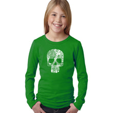 Load image into Gallery viewer, Rock n Roll Skull - Girl&#39;s Word Art Long Sleeve T-Shirt