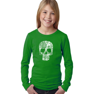 Rock n Roll Skull - Girl's Word Art Long Sleeve T-Shirt
