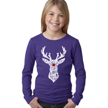 Load image into Gallery viewer, LA Pop Art Girl&#39;s Word Art Long Sleeve - Santa&#39;s Reindeer