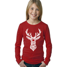 Load image into Gallery viewer, LA Pop Art Girl&#39;s Word Art Long Sleeve - Santa&#39;s Reindeer