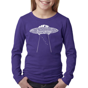 LA Pop Art Girl's Word Art Long Sleeve - Flying Saucer UFO