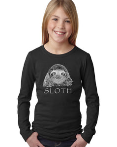LA Pop Art Girl's Word Art Long Sleeve - Sloth