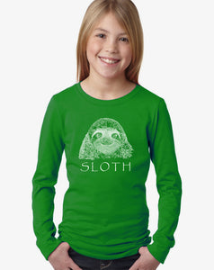 LA Pop Art Girl's Word Art Long Sleeve - Sloth