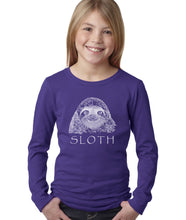 Load image into Gallery viewer, LA Pop Art Girl&#39;s Word Art Long Sleeve - Sloth