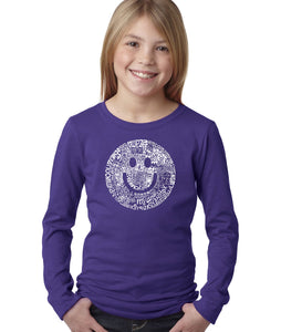 LA Pop Art Girl's Word Art Long Sleeve - SMILE IN DIFFERENT LANGUAGES