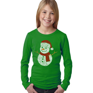 Christmas Snowman - Girl's Word Art Long Sleeve T-Shirt