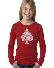 Load image into Gallery viewer, LA Pop Art Girl&#39;s Word Art Long Sleeve - ORDER OF WINNING POKER HANDS