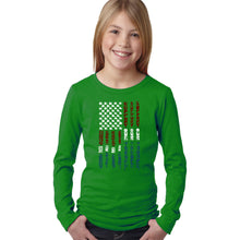 Load image into Gallery viewer, LA Pop Art Girl&#39;s Word Art Long Sleeve - Support our Troops