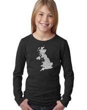 Load image into Gallery viewer, LA Pop Art Girl&#39;s Word Art Long Sleeve - GOD SAVE THE QUEEN