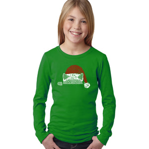Christmas Peeking Cat - Girl's Word Art Long Sleeve T-Shirt