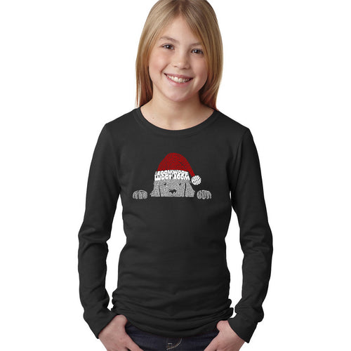 Christmas Peeking Dog - Girl's Word Art Long Sleeve T-Shirt