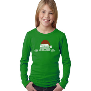 Christmas Peeking Dog - Girl's Word Art Long Sleeve T-Shirt