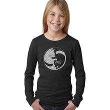 Load image into Gallery viewer, Yin Yang Cat  - Girl&#39;s Word Art Long Sleeve