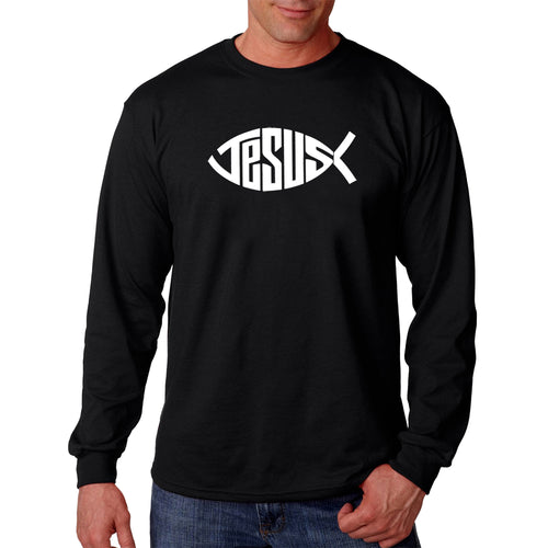 Christian Jesus Name Fish Symbol - Men's Word Art Long Sleeve T-Shirt