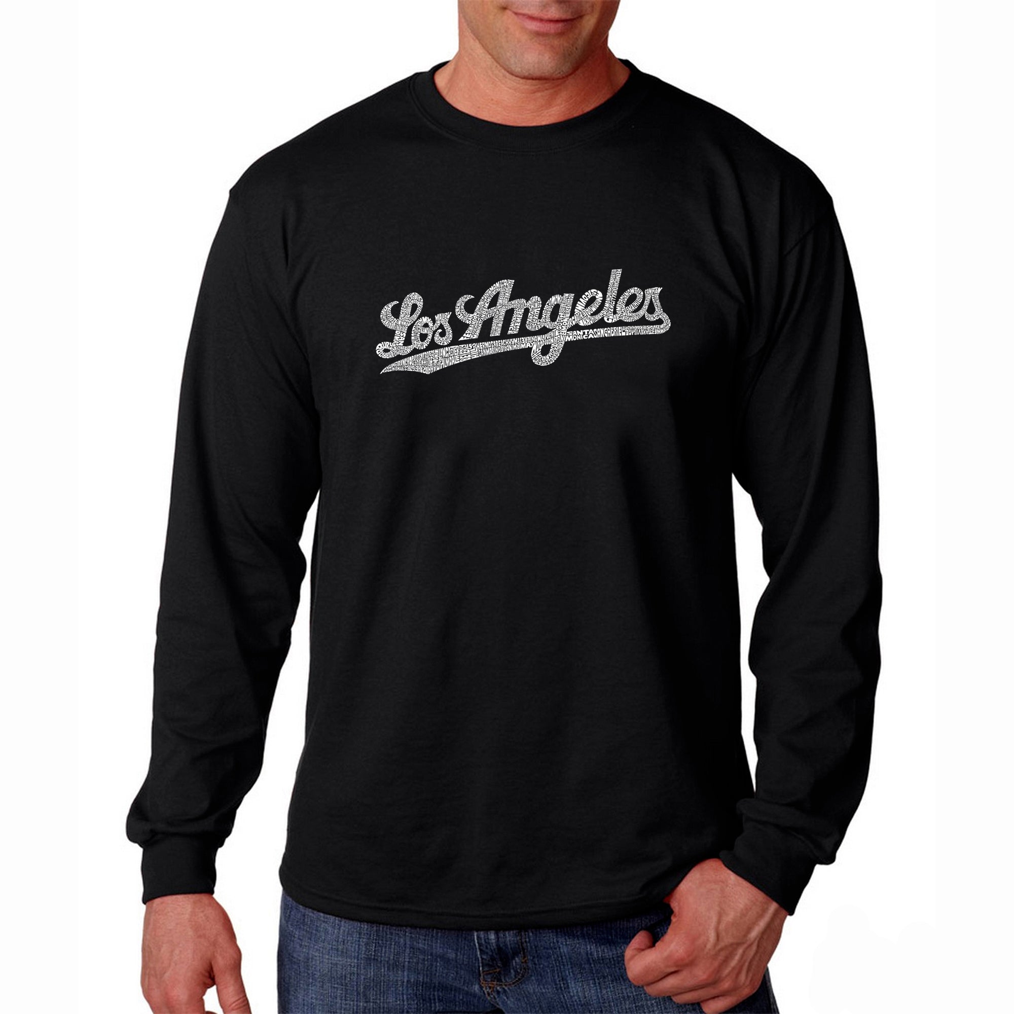 Los Angeles Neighborhoods - Men's Word Art Long Sleeve T-Shirt 2XL / Black