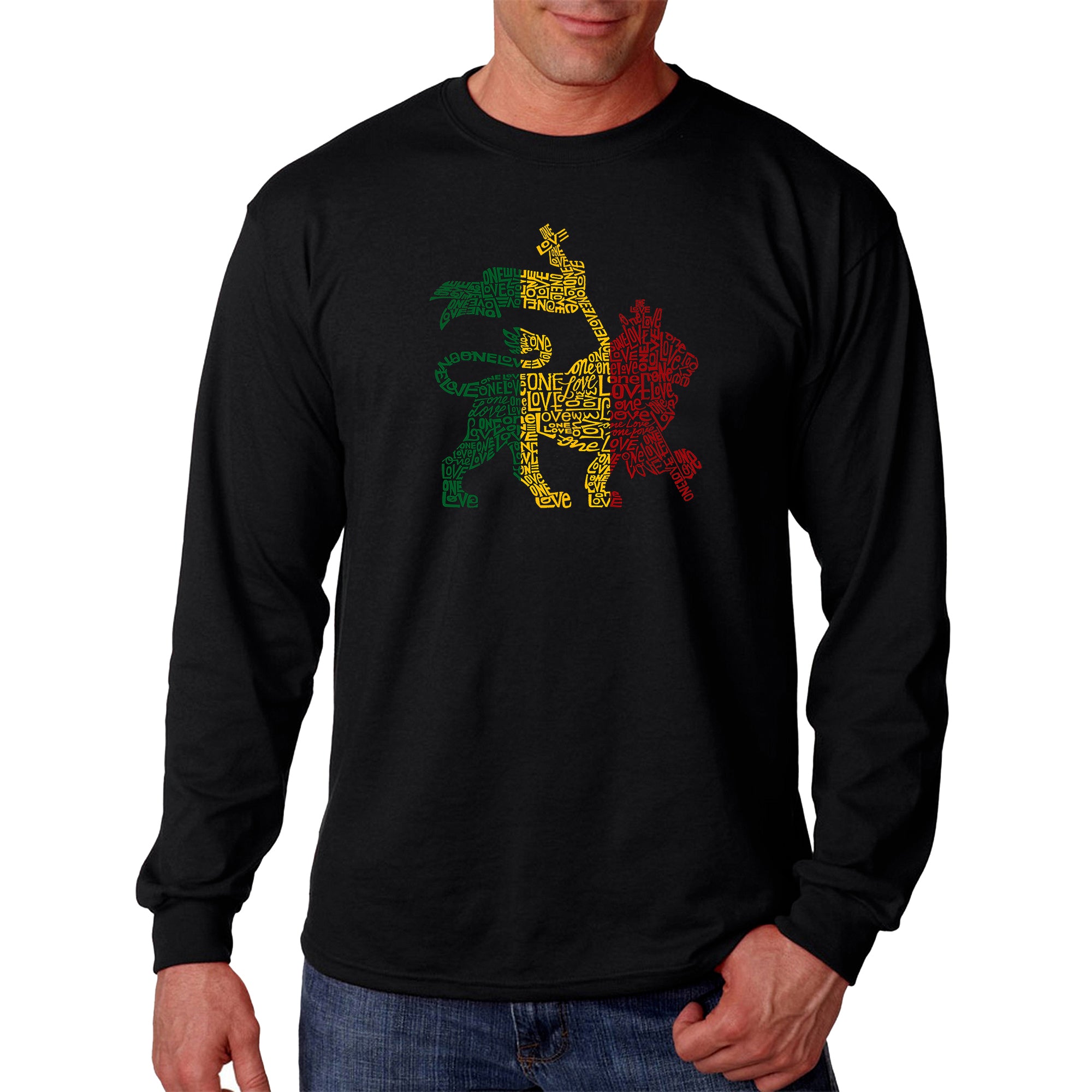 One Love Rasta Lion - Men's Word Art Long Sleeve T-Shirt – LA Pop Art