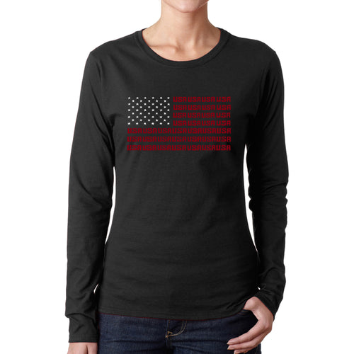 USA Flag  - Women's Word Art Long Sleeve T-Shirt