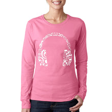 Load image into Gallery viewer, Music Note Headphones - Women&#39;s Word Art Long Sleeve T-Shirt