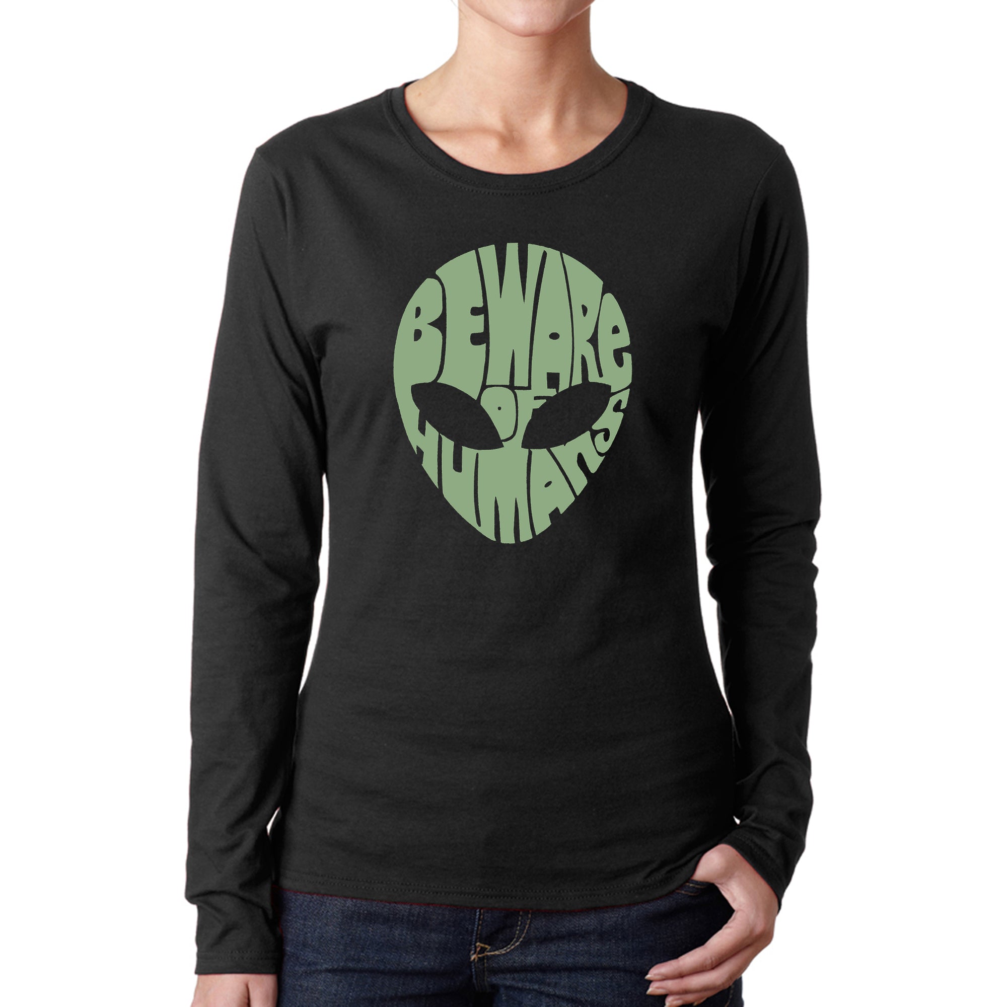 Load image into Gallery viewer, Beware of Humans - Women's Word Art Long Sleeve T-Shirt