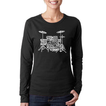 Load image into Gallery viewer, Drums - Women&#39;s Word Art Long Sleeve T-Shirt