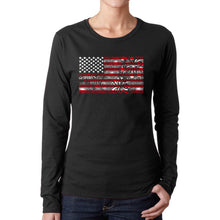 Load image into Gallery viewer, Women&#39;s Word Art Long Sleeve T-Shirt - Fireworks American Flag