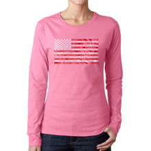 Load image into Gallery viewer, Women&#39;s Word Art Long Sleeve T-Shirt - Fireworks American Flag