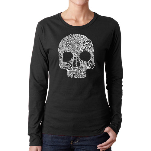 Flower Skull  - Women's Word Art Long Sleeve T-Shirt