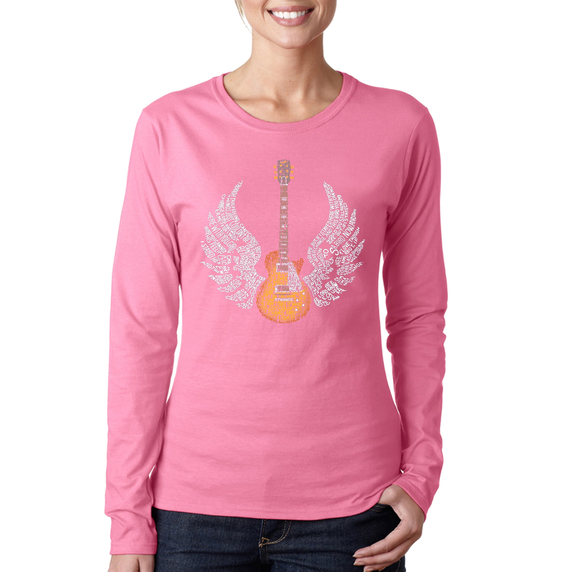 LYRICS TO FREE BIRD - Art Women\'s – T-Shirt Word Sleeve LA Long Pop Art