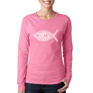 John 3:16 Fish Symbol -  Women's Word Art Long Sleeve T-Shirt