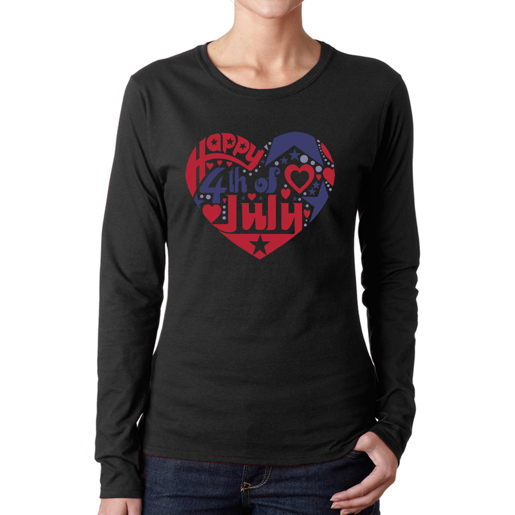 Women's Word Art Long Sleeve T-Shirt - July 4th Heart