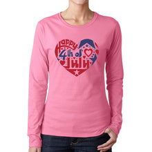 Load image into Gallery viewer, Women&#39;s Word Art Long Sleeve T-Shirt - July 4th Heart