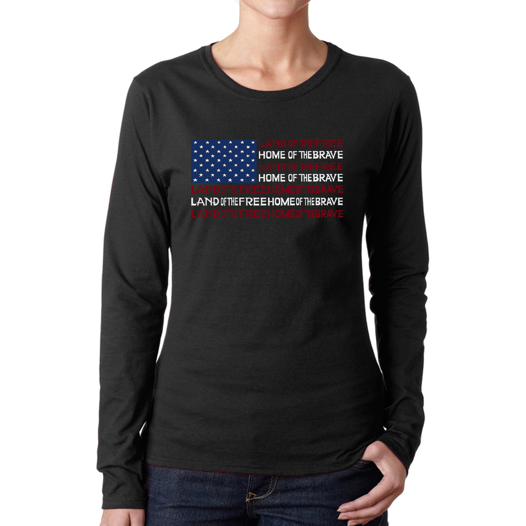 Land of the Free American Flag  - Women's Word Art Long Sleeve T-Shirt
