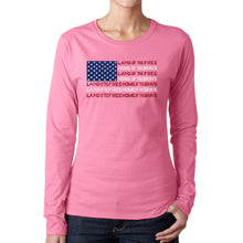 Load image into Gallery viewer, Land of the Free American Flag  - Women&#39;s Word Art Long Sleeve T-Shirt