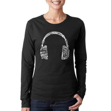 Load image into Gallery viewer, Music in Different Languages Headphones - Women&#39;s Word Art Long Sleeve T-Shirt
