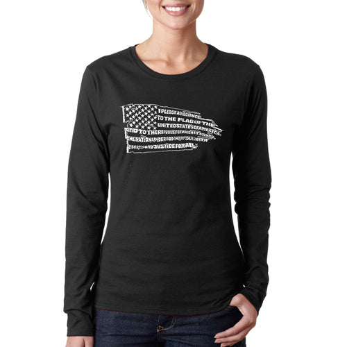 Pledge of Allegiance Flag - Women's Word Art Long Sleeve T-Shirt