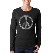 Load image into Gallery viewer, PEACE, LOVE, &amp; MUSIC - Women&#39;s Word Art Long Sleeve T-Shirt